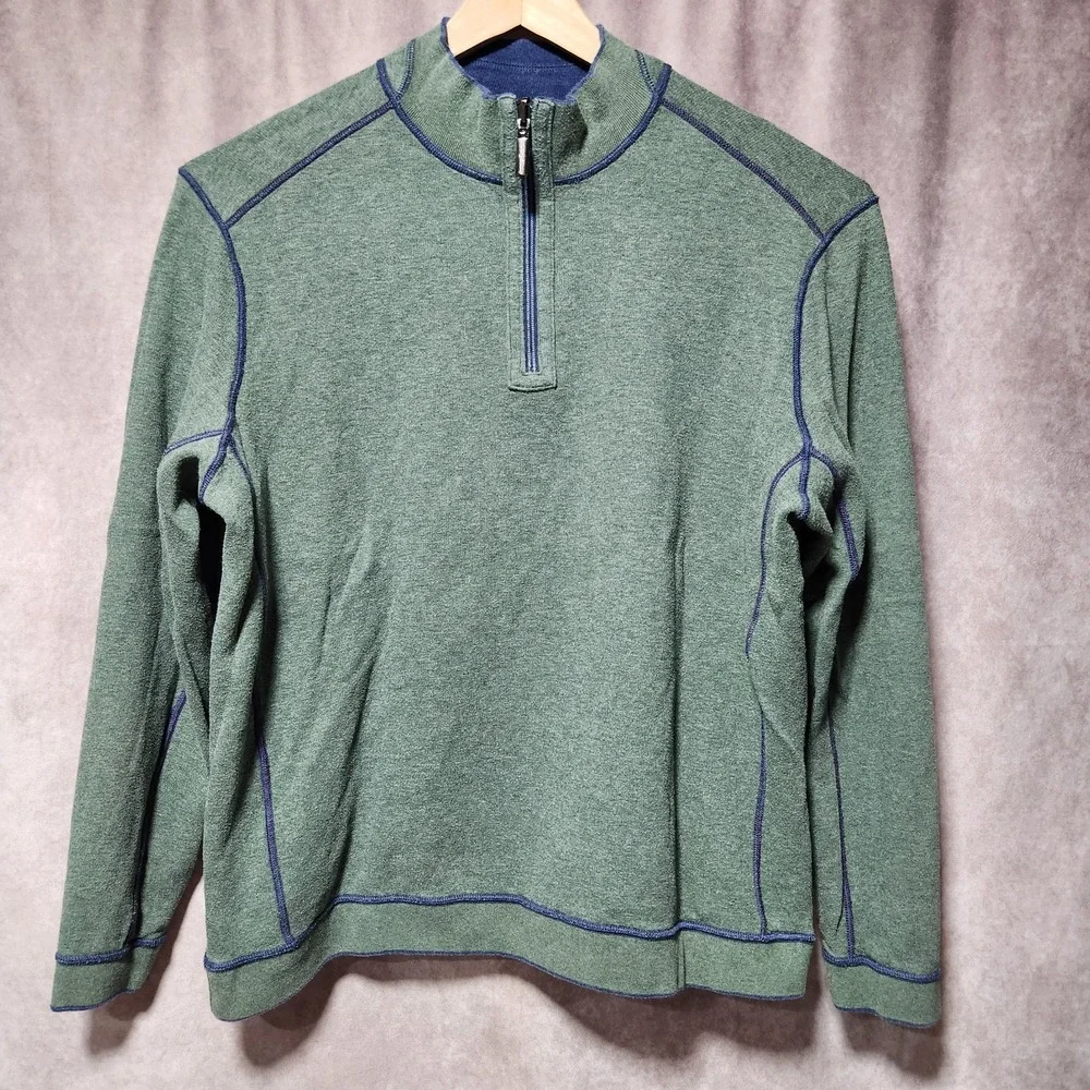men's TOMMY BAHAMA 1/4 zip pullover REVERSIBLE mock neck Blue/Green size‎ XL